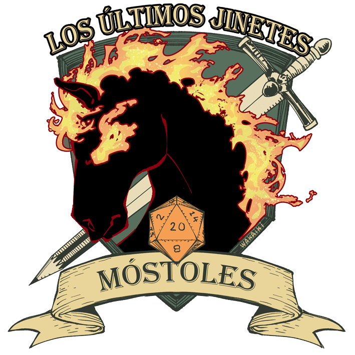 Mascot logo de la asociación cultural Los Últimos Jinetes, representando al caballo y el dado de veinte caras